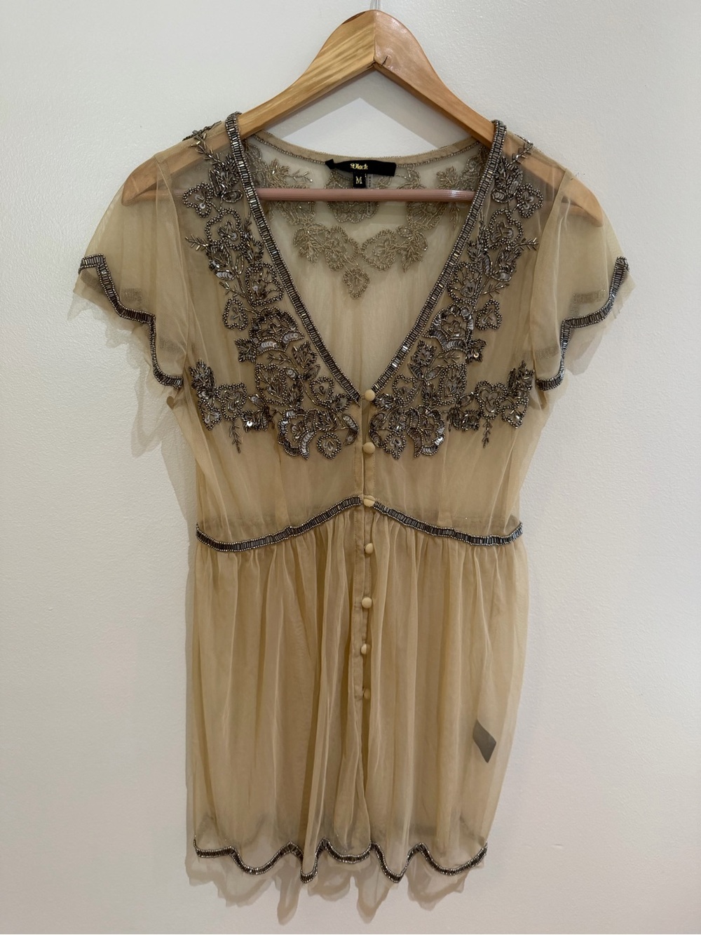 Black jeweled sheer cardigan romantic elegant size medium
